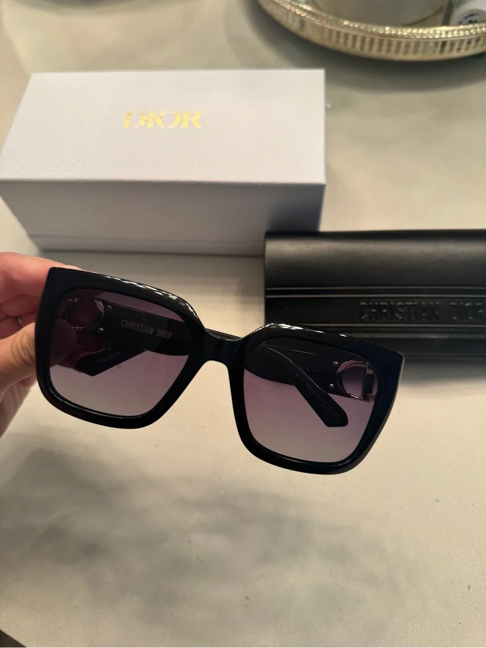 Dior Black Square Sunglasses with Gold CD Temples (30Montaigne S8U)